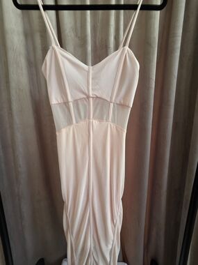 LUX LA Blush Pink Mesh Panel Bodycon Midi Dress Size Small